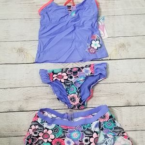 ZeroXposur Tankini Top, Bottoms & Skirt Swim Set. Size 14